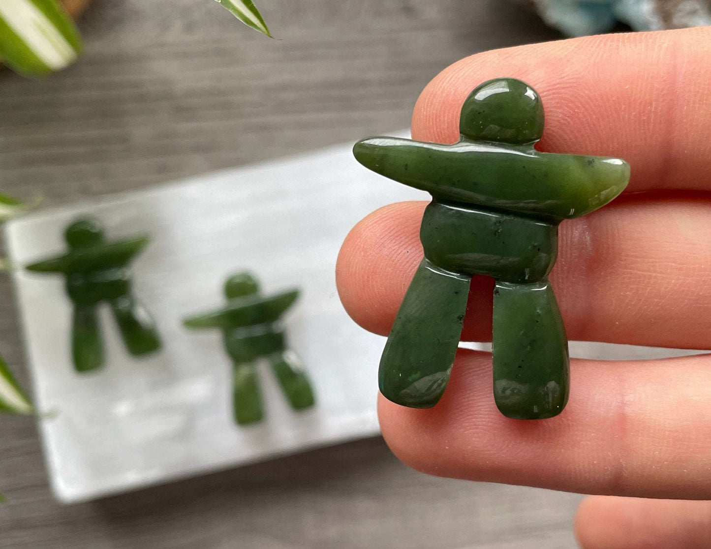 Genuine Canadian Jade Inukshuk Magnet Crystal Carving, front