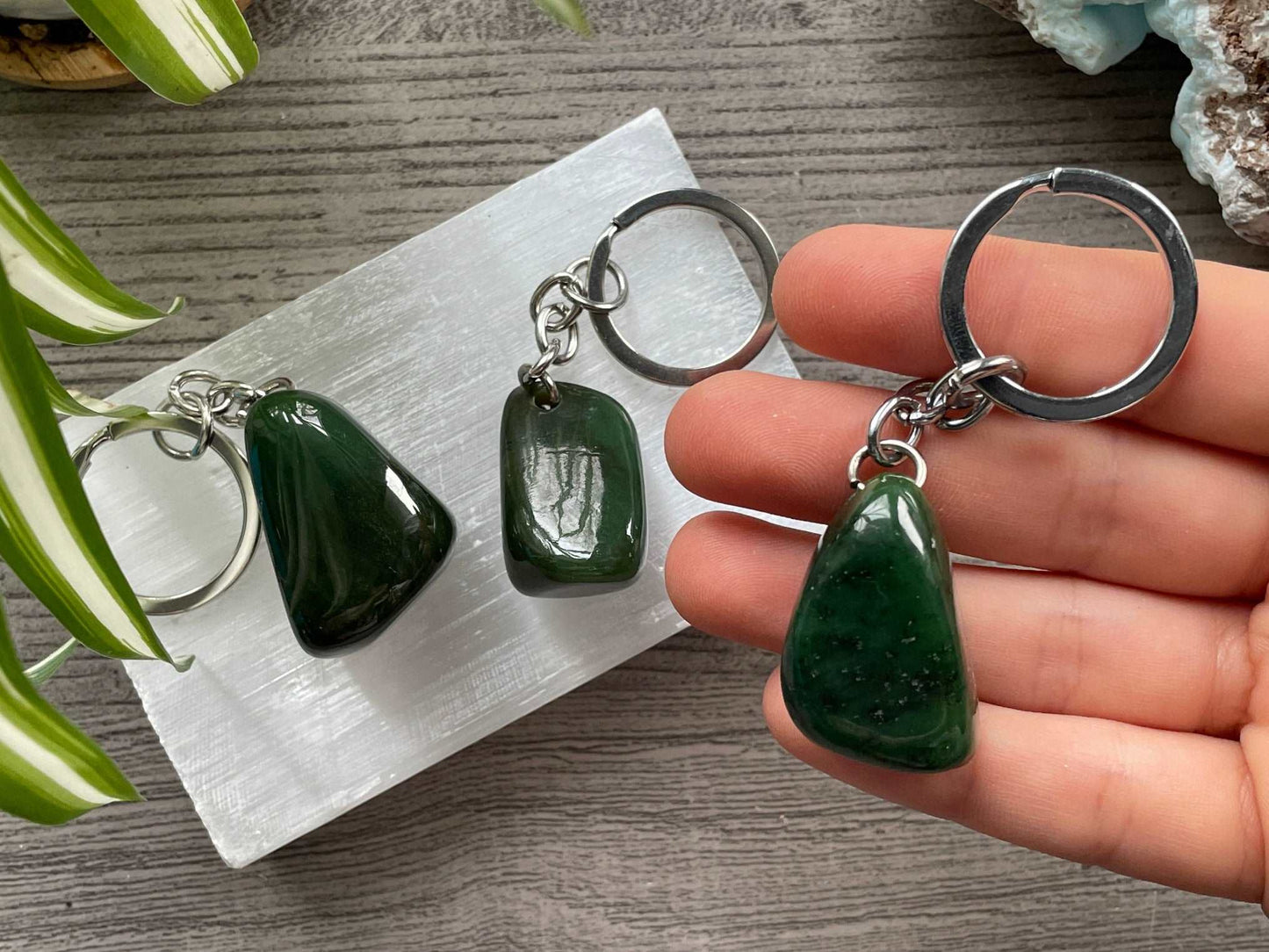 Genuine Canadian Jade Keychain close up