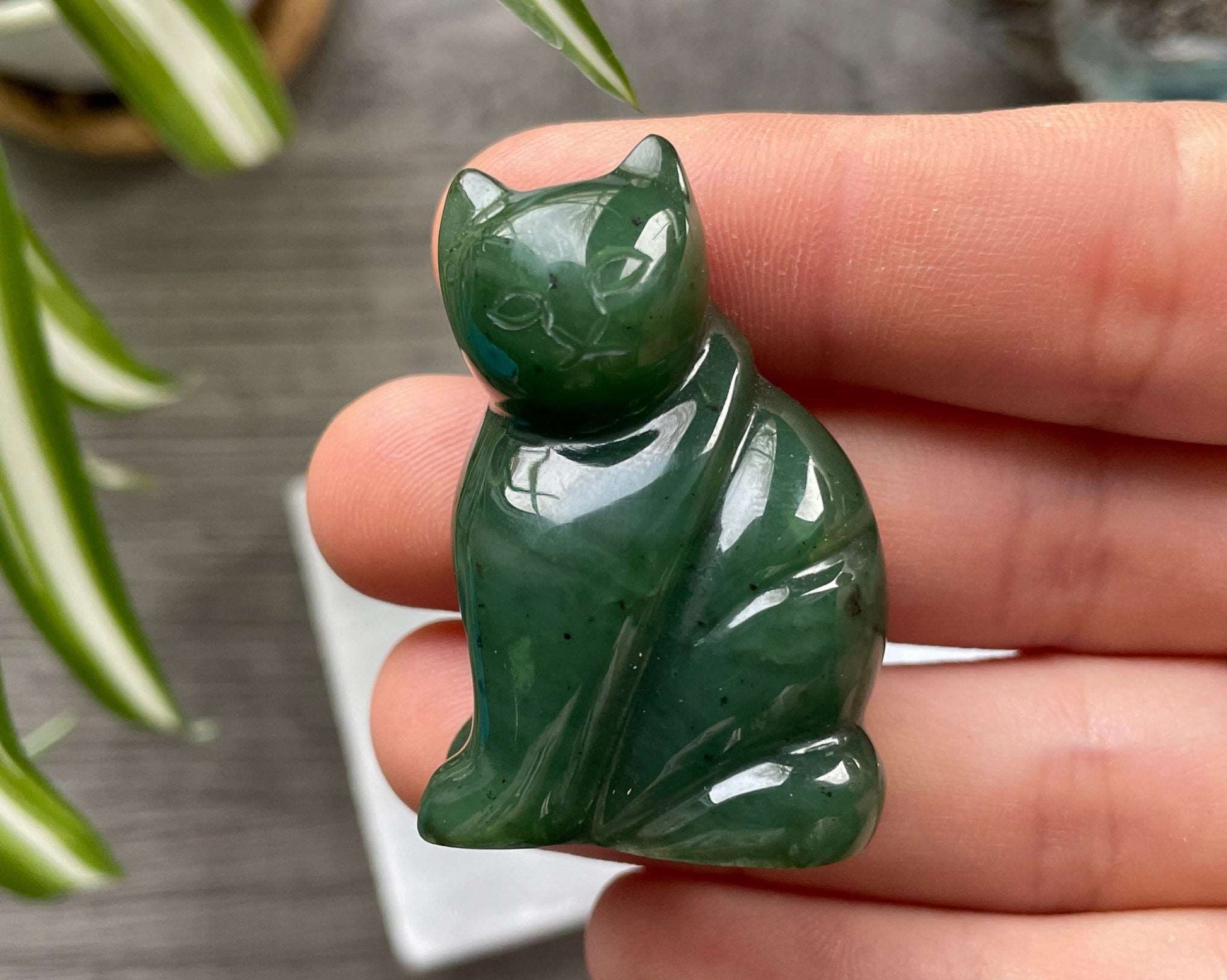 Genuine Canadian Jade Cat Crystal Carving, front