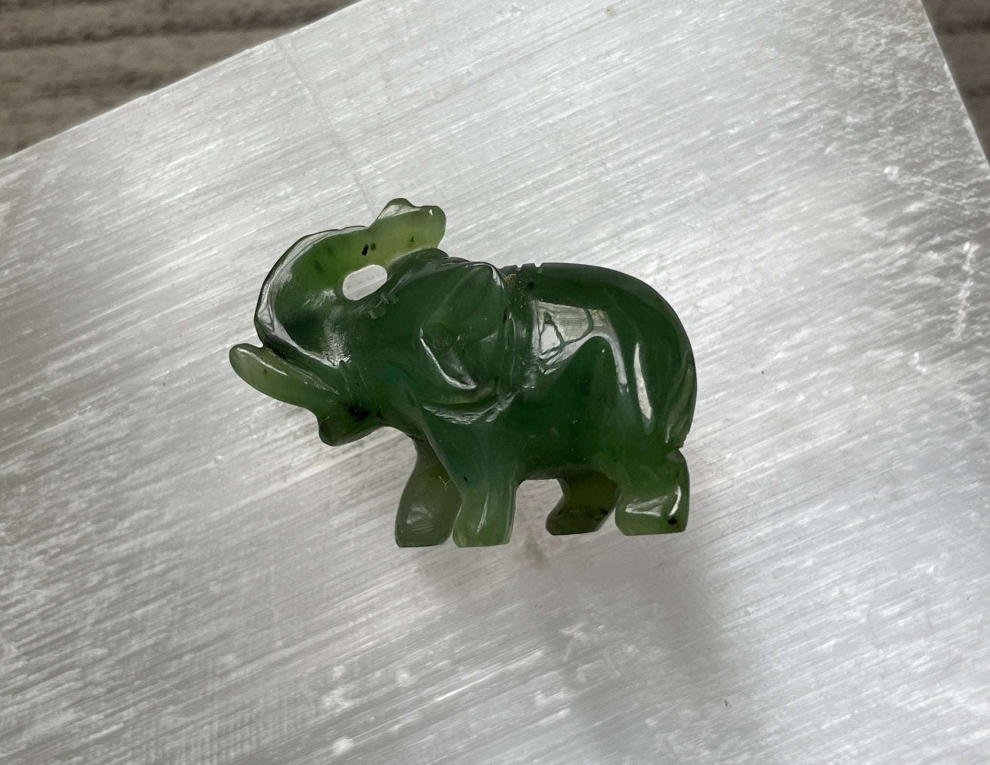 Genuine Canadian Jade Mini Elephant Crystal Carving, close up