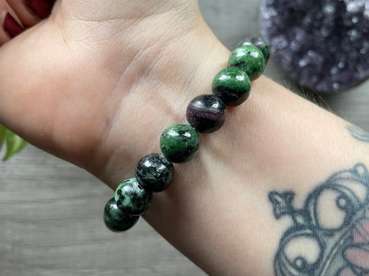 Ruby in Zoisite Bracelet 11mm - The Wandering Fox Emporium, Your Crystal Store