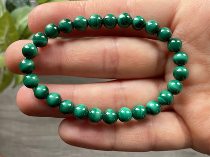 Malachite Bracelet (6mm) Y - The Wandering Fox Emporium, Your Crystal Store close up 2