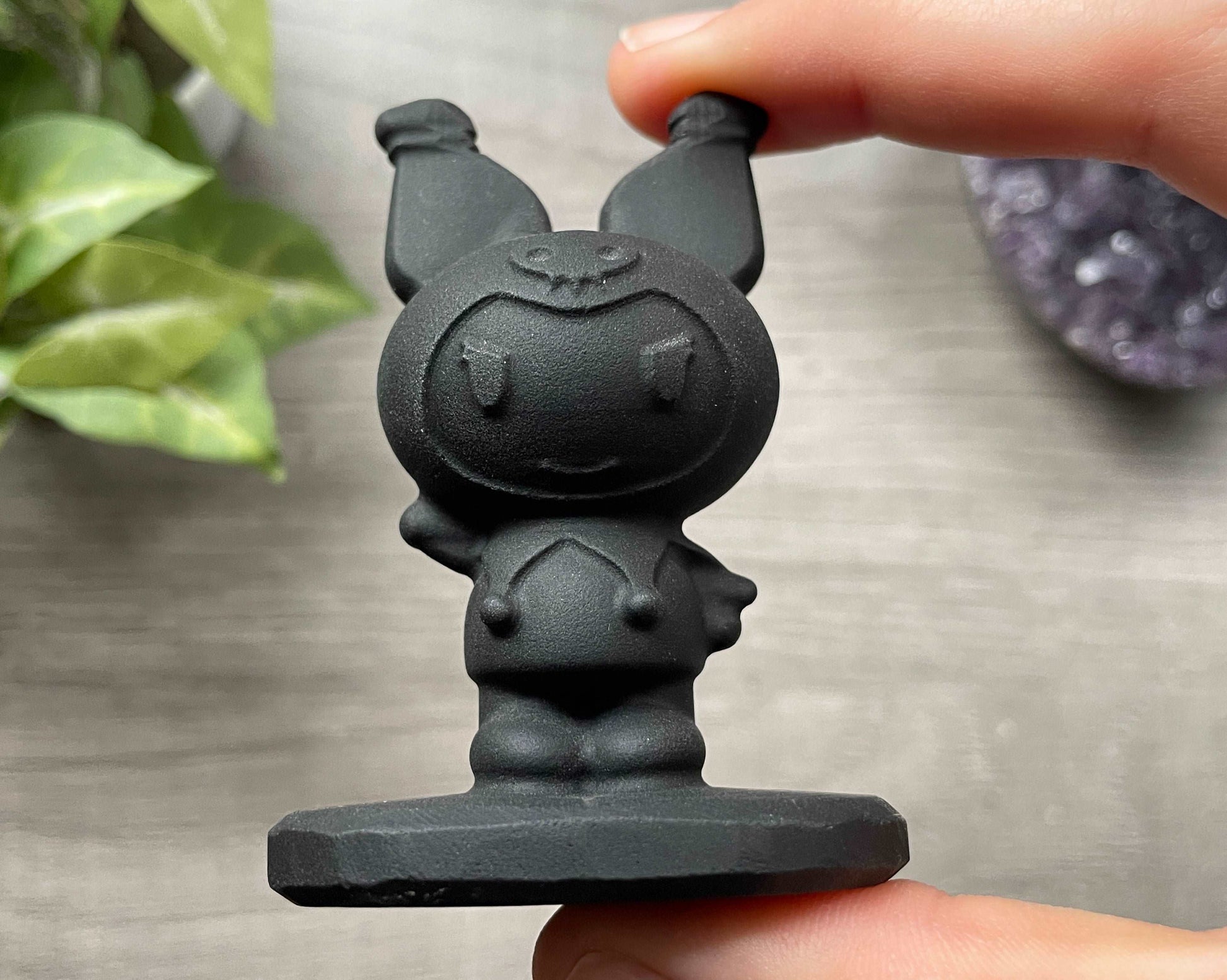 Black Obsidian Kuromi Crystal Carving, front 3