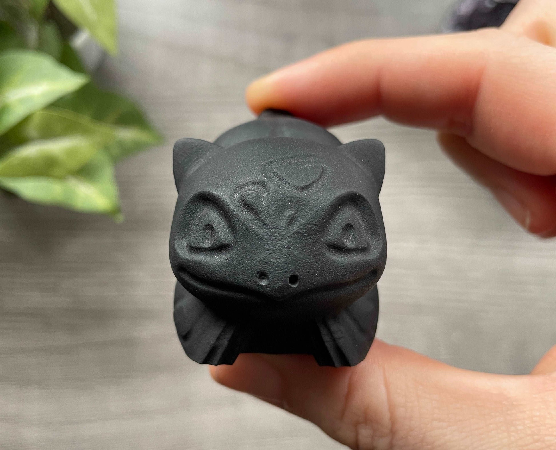 Black Obsidian Bulbasaur Crystal Carving, front