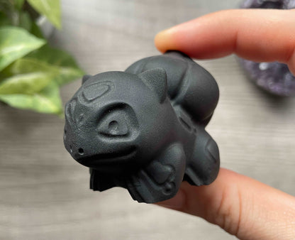 Black Obsidian Bulbasaur Crystal Carving, side 2