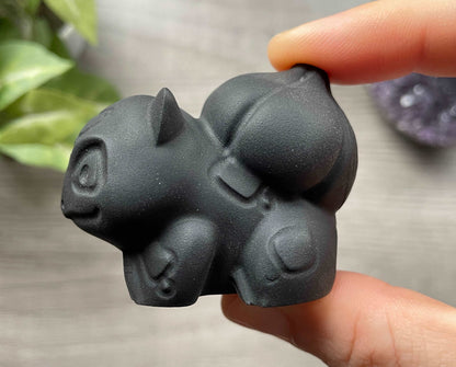 Black Obsidian Bulbasaur Crystal Carving, side 3