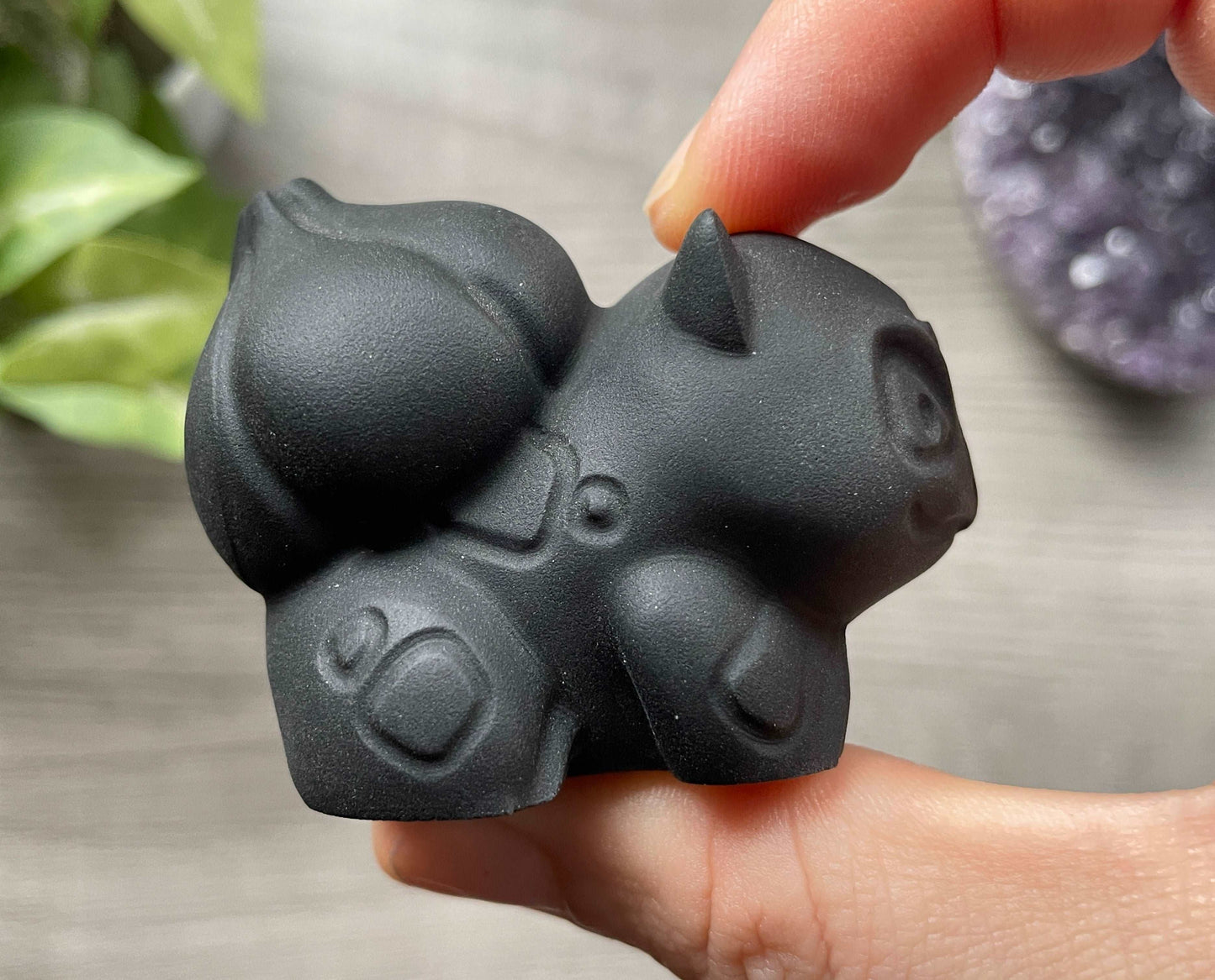 Black Obsidian Bulbasaur Crystal Carving, side 4