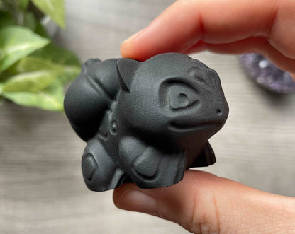 Black Obsidian Bulbasaur Crystal Carving, side