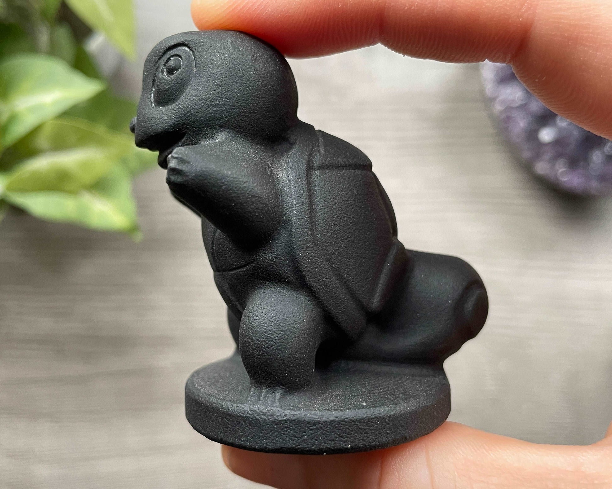 Black Obsidian Squirtle Crystal Carving (B), side