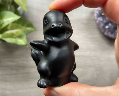 Black Obsidian Charmander Crystal Carving, front