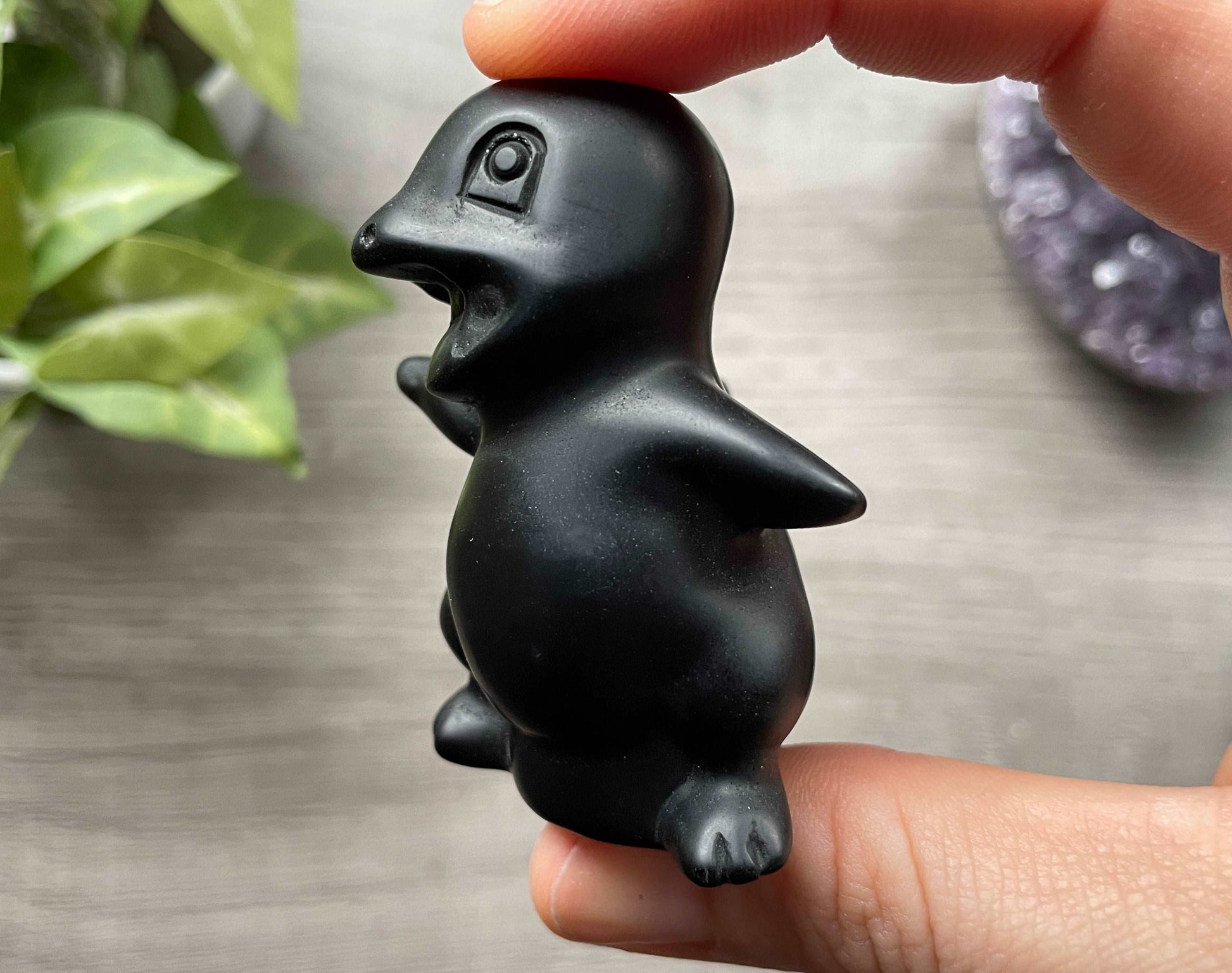 Black Obsidian Charmander Crystal Carving, side