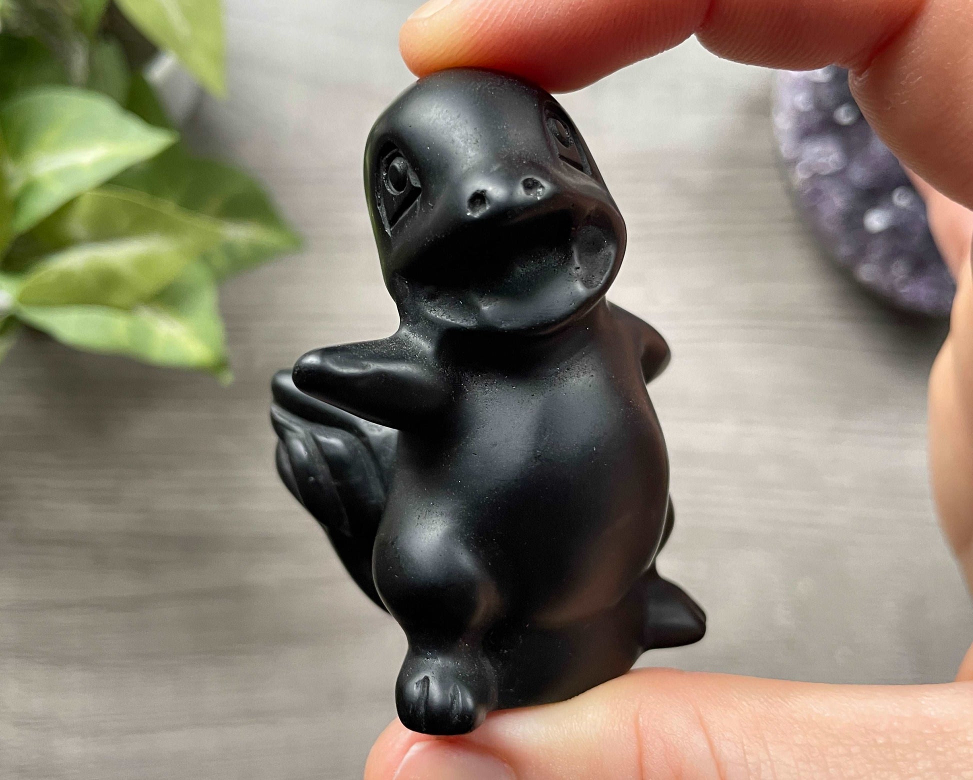 Black Obsidian Charmander Crystal Carving, front 2