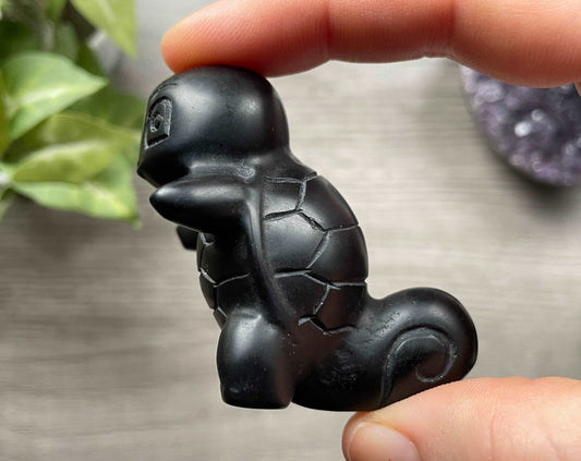 Black Obsidian Squirtle Crystal Carving, side