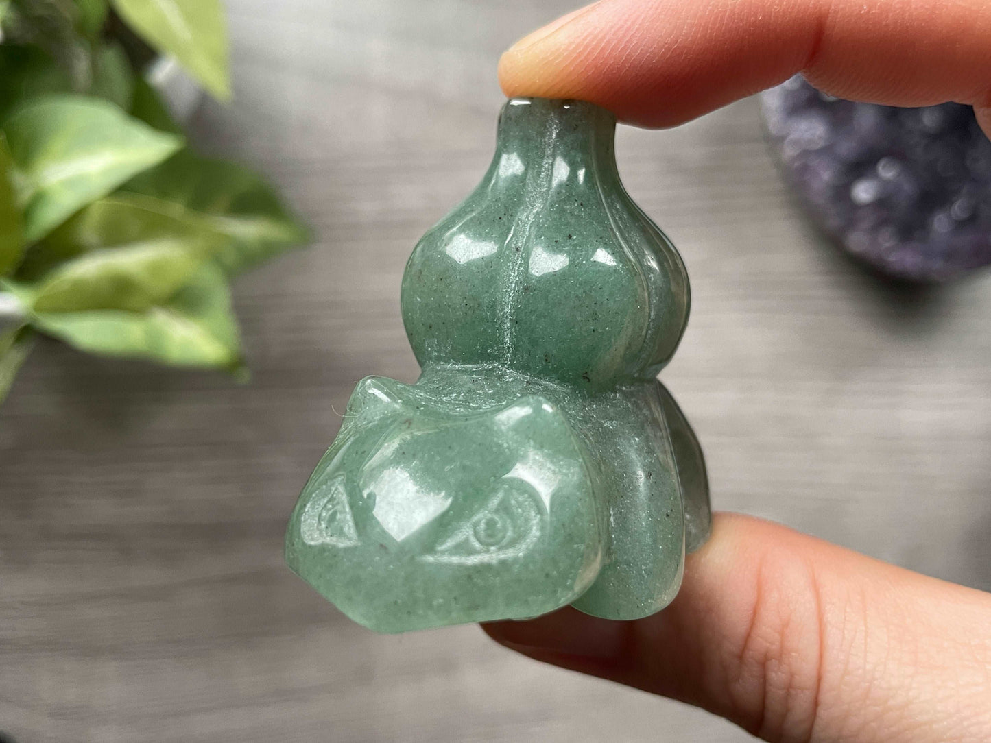 Green Aventurine Bulbasaur (B) Crystal Carving, front