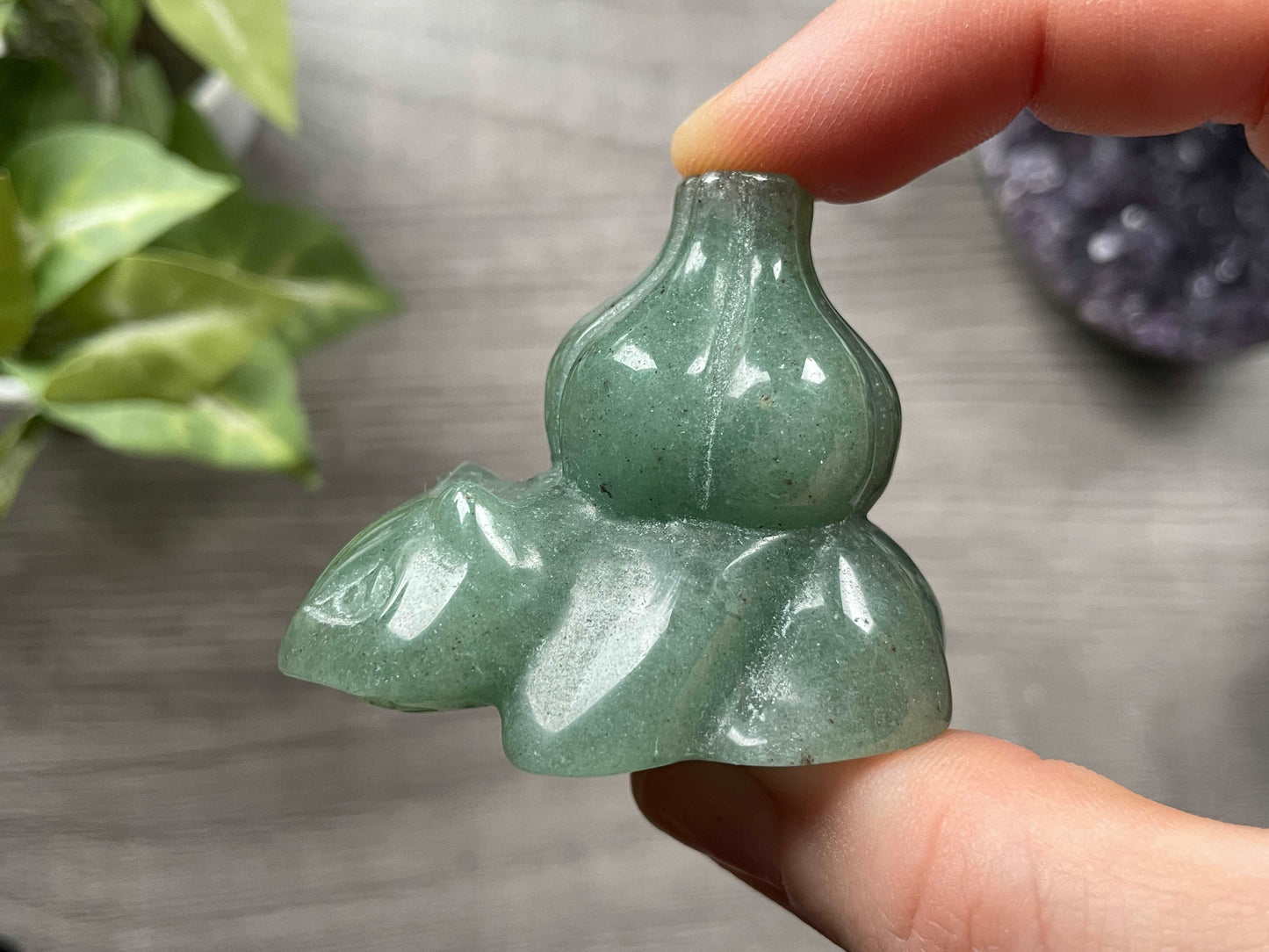 Green Aventurine Bulbasaur (B) Crystal Carving, side 2