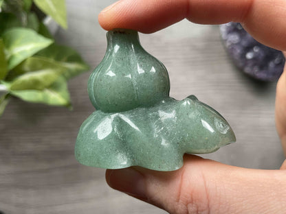 Green Aventurine Bulbasaur (B) Crystal Carving, side