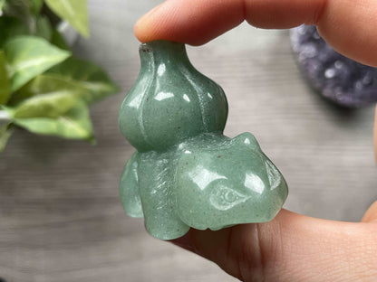 Green Aventurine Bulbasaur (B) Crystal Carving, front 2