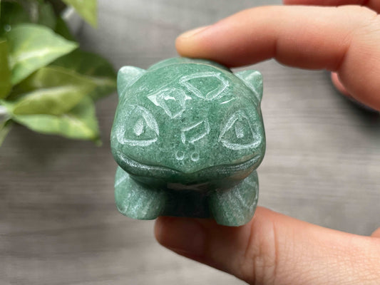 Green Aventurine Bulbasaur (A) Crystal Carving, front