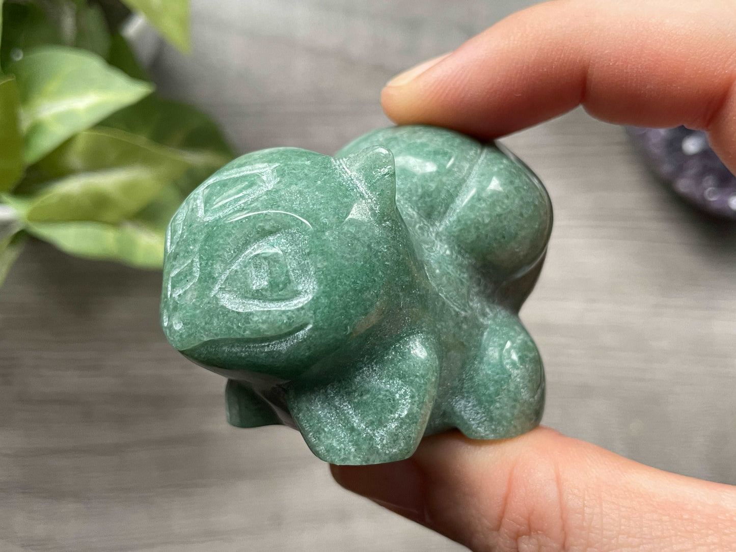 Green Aventurine Bulbasaur (A) Crystal Carving, side