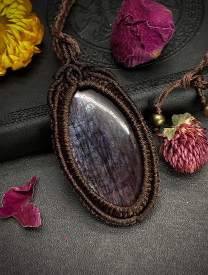 Purple Labradorite Macramé Necklace (Twisted Nightshade Jewellery) - The Wandering Fox Emporium, Your Crystal Store close up