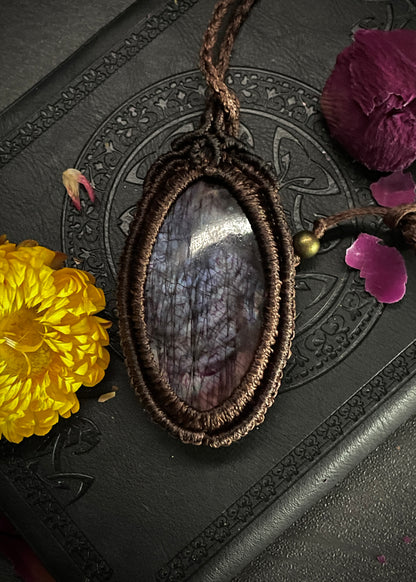 Purple Labradorite Macramé Necklace (Twisted Nightshade Jewellery) - The Wandering Fox Emporium, Your Crystal Store flash