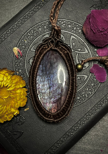 Purple Labradorite Macramé Necklace (Twisted Nightshade Jewellery) - The Wandering Fox Emporium, Your Crystal Store