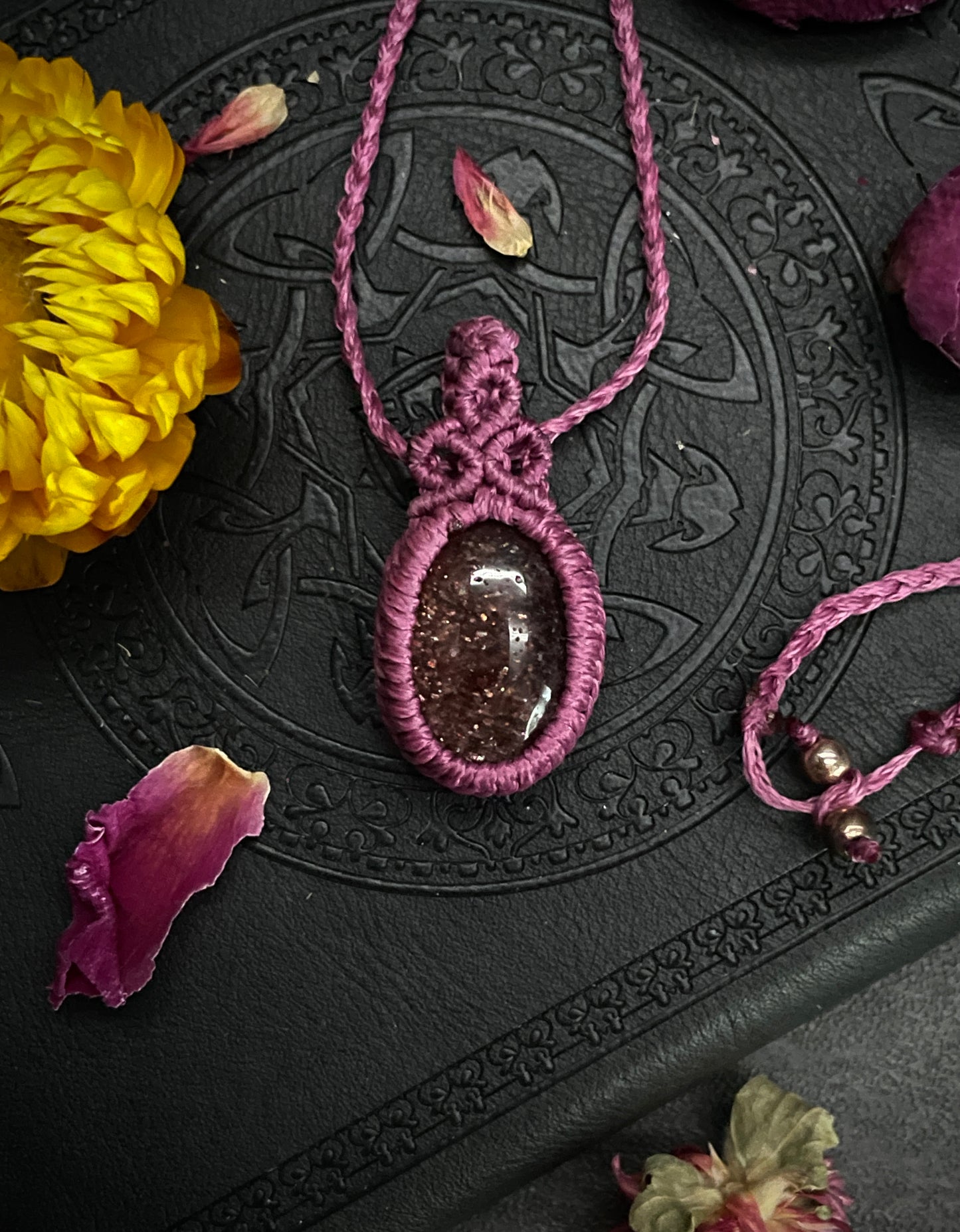 Strawberry Quartz Pink Macramé Necklace (Twisted Nightshade Jewellery) - The Wandering Fox Emporium, Your Crystal Store