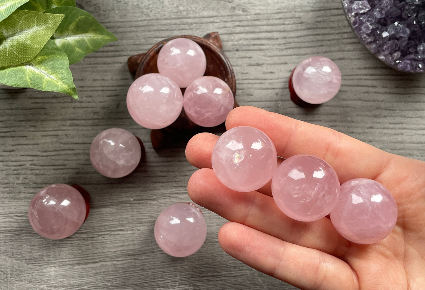 Rose Quartz Mini Sphere / Marble close up