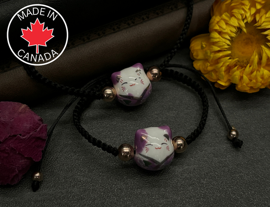 Purple Maneki Neko "Lucky Cat" Bracelet (Twisted Nightshade Jewellery) - The Wandering Fox Emporium, Your Metaphysical Store