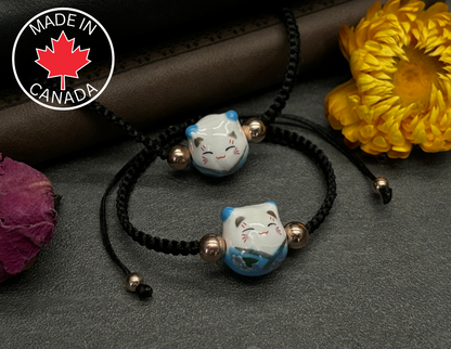 Blue Maneki Neko "Lucky Cat" Bracelet (Twisted Nightshade Jewellery) - The Wandering Fox Emporium, Your Metaphysical Store