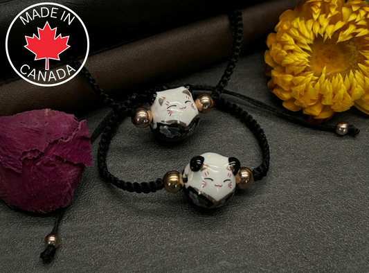 Black Maneki Neko "Lucky Cat" Bracelet (Twisted Nightshade Jewellery) - The Wandering Fox Emporium, Your Metaphysical Store