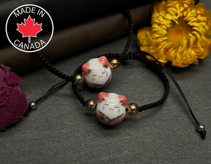 Pink Maneki Neko "Lucky Cat" Bracelet (Twisted Nightshade Jewellery) - The Wandering Fox Emporium, Your Metaphysical Store