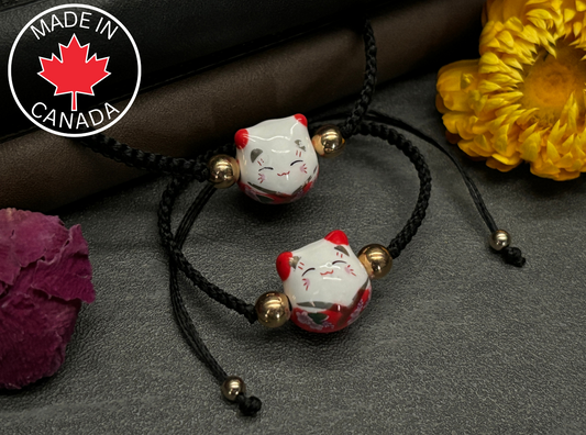 Red Maneki Neko "Lucky Cat" Bracelet (Twisted Nightshade Jewellery) - The Wandering Fox Emporium, Your Metaphysical Store