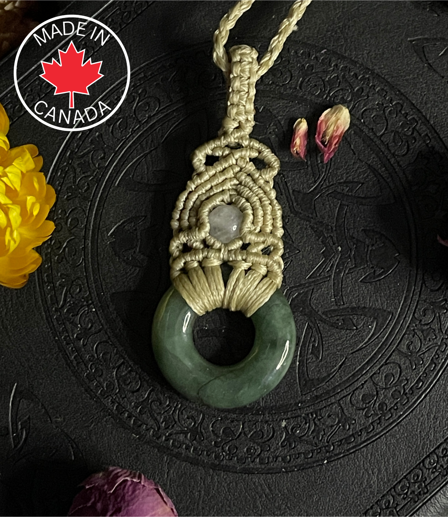 Genuine Jade with Quartz Macramé Necklace (Twisted Nightshade Jewellery) - The Wandering Fox Emporium, Your Crystal Store