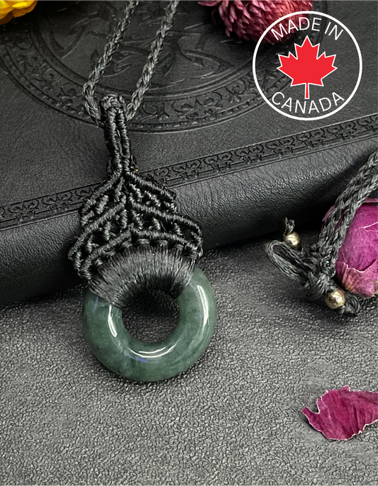 Genuine Jade Macramé Necklace (Twisted Nightshade Jewellery) - B - The Wandering Fox Emporium, Your Crystal Store