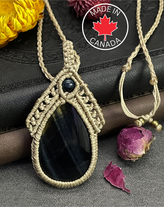 Blue Tiger's Eye Macramé Necklace (Twisted Nightshade Jewellery) - The Wandering Fox Emporium, Your Crystal Store