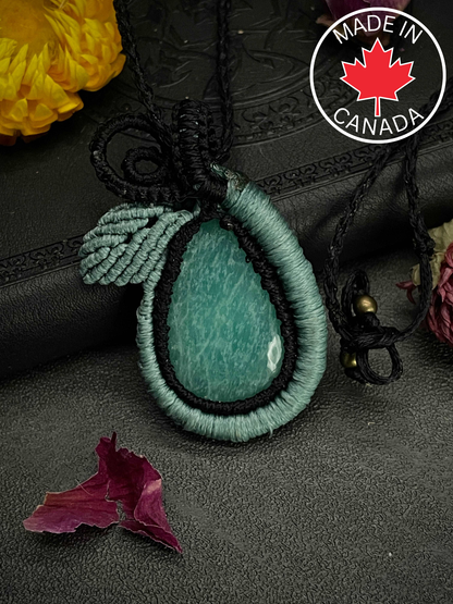 Amazonite Cyan Macramé Necklace (Twisted Nightshade Jewellery) - The Wandering Fox Emporium, Your Crystal Store