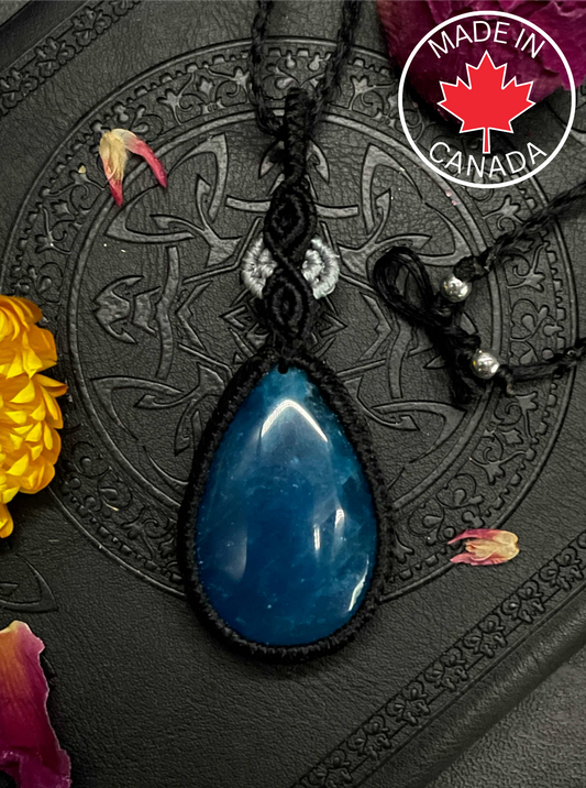 Blue Apatite Black/Grey Macramé Necklace (Twisted Nightshade Jewellery) - The Wandering Fox Emporium, Your Crystal Store