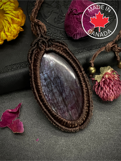 Purple Labradorite Macramé Necklace (Twisted Nightshade Jewellery) - The Wandering Fox Emporium, Your Crystal Store