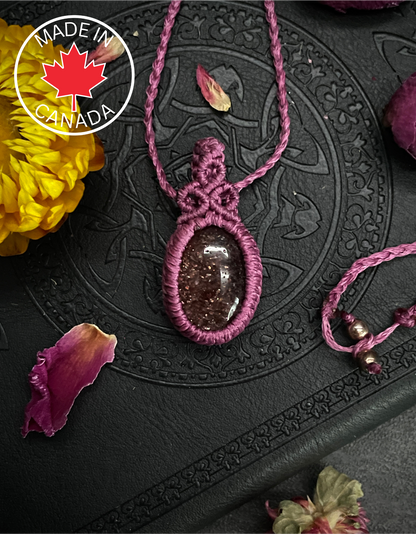 Strawberry Quartz Pink Macramé Necklace (Twisted Nightshade Jewellery) - The Wandering Fox Emporium, Your Crystal Store