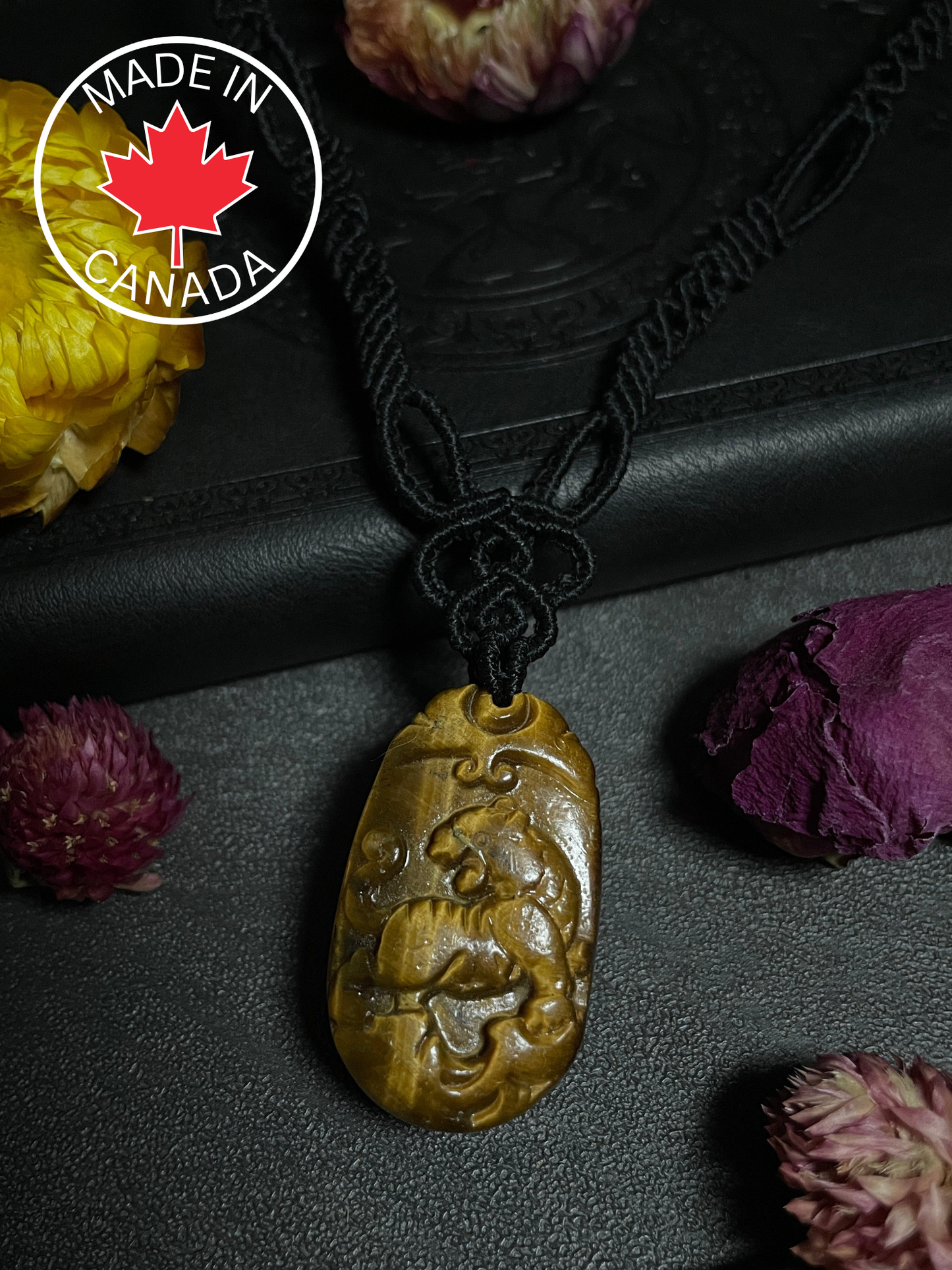 Tiger's Eye Tiger Macramé Necklace (Twisted Nightshade Jewellery) - The Wandering Fox Emporium, Your Crystal Store