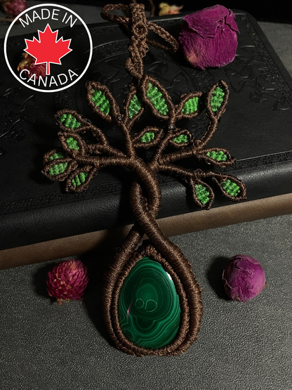 Malachite Tree of Life Macramé Necklace (Twisted Nightshade Jewellery) - The Wandering Fox Emporium, Your Crystal Store