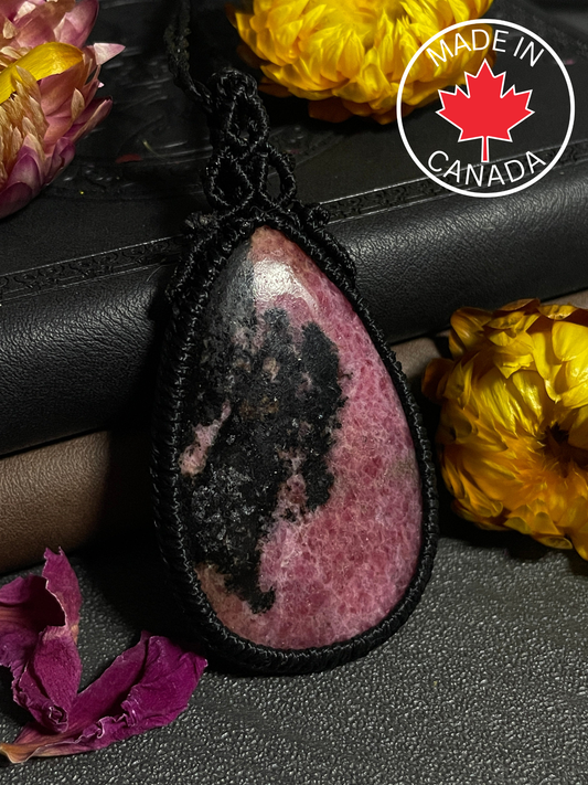 Rhodonite Macramé Necklace (Twisted Nightshade Jewellery) - The Wandering Fox Emporium, Your Crystal Store