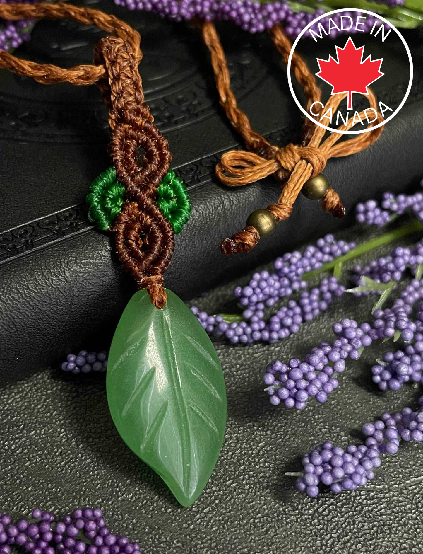 Green Aventurine Leaf Macramé Necklace (Twisted Nightshade Jewellery) - The Wandering Fox Emporium, Your Crystal Store