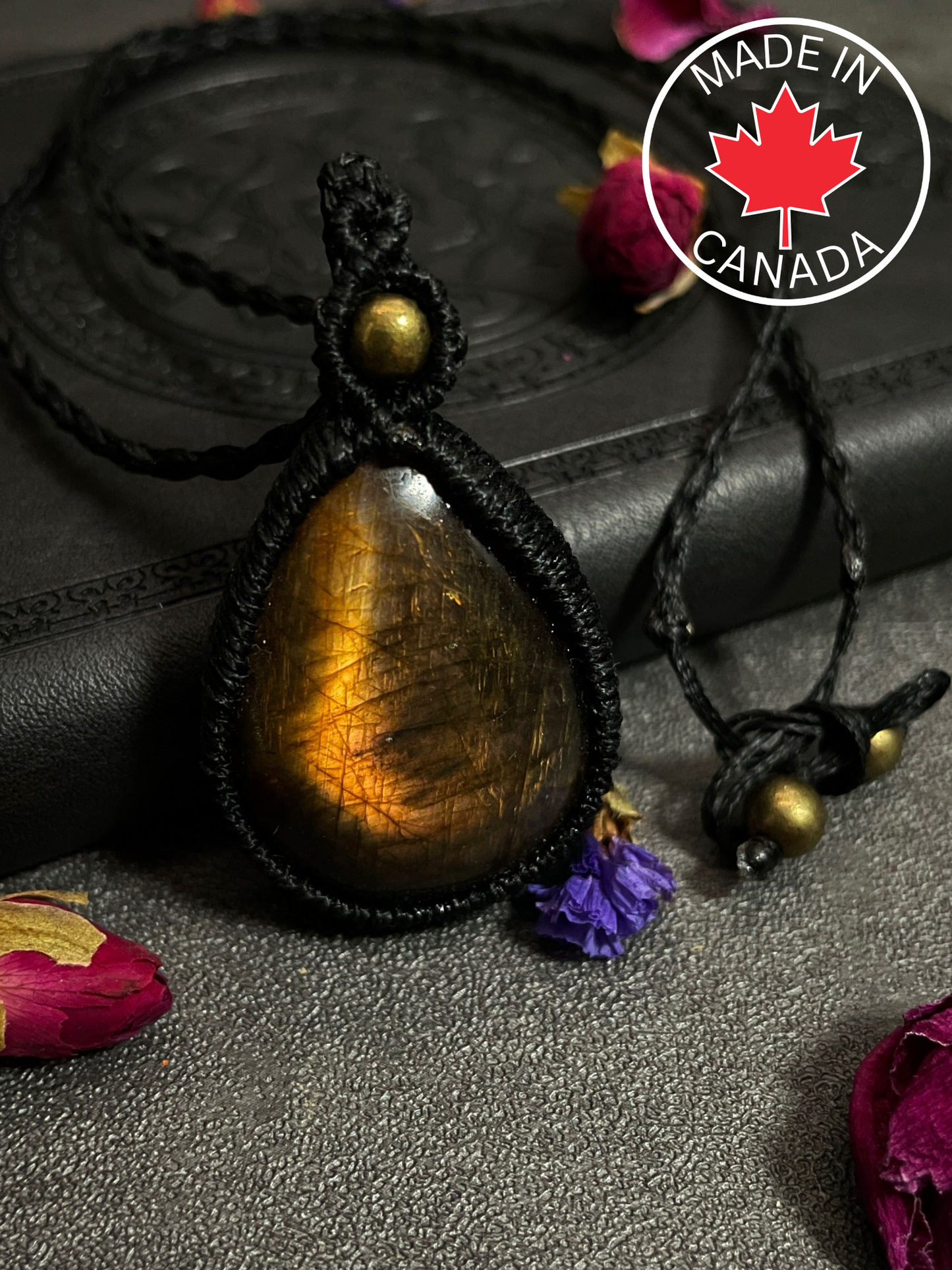 Sunset Labradorite Teardrop Macramé Necklace (Twisted Nightshade Jewellery) - The Wandering Fox Emporium, Your Crystal Store