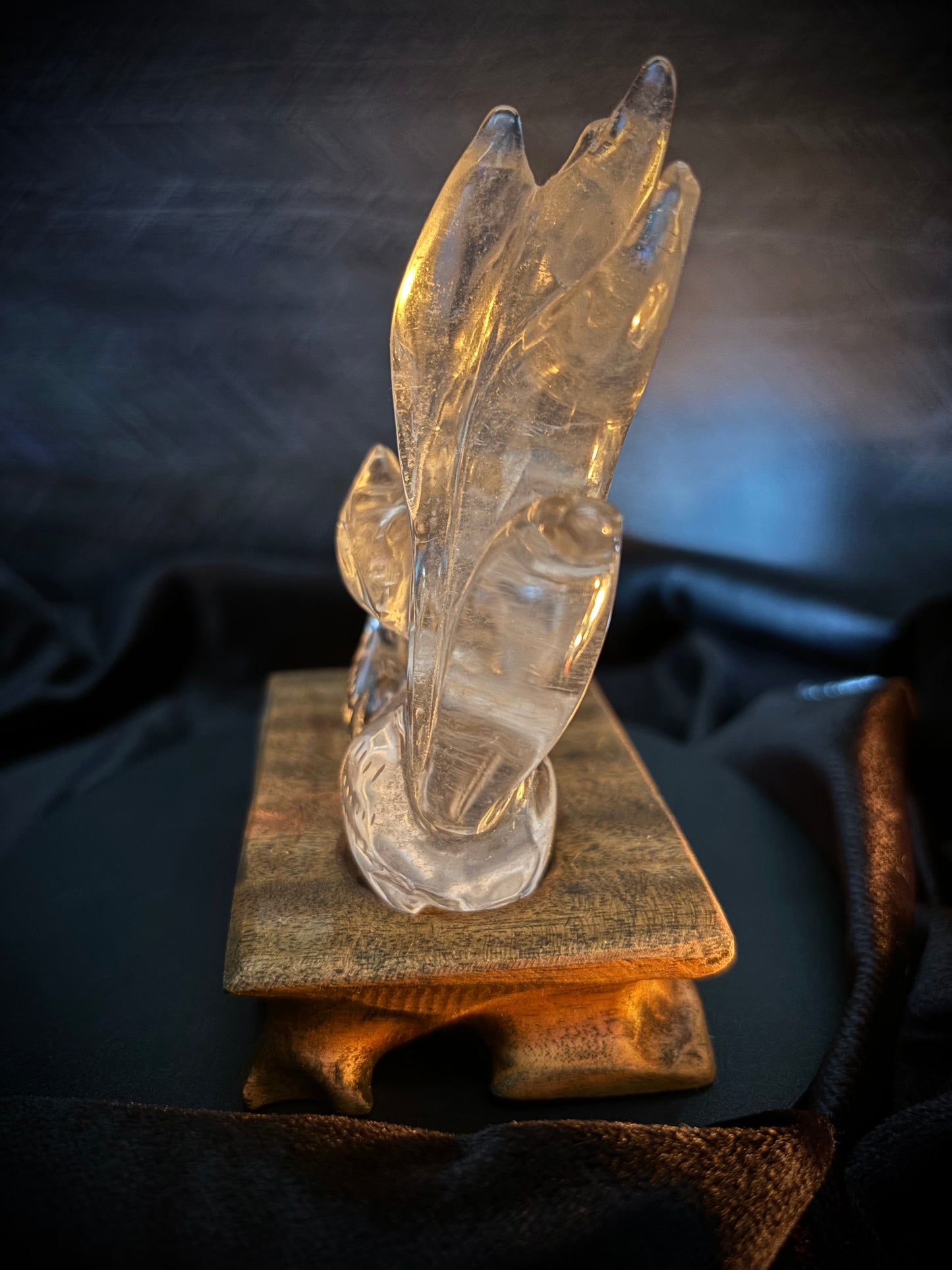 Hand-Carved Clear Quartz Nine-Tailed Fox Carved Crystals - The Wandering Fox Emporium, Your Metaphysical Store, side close up