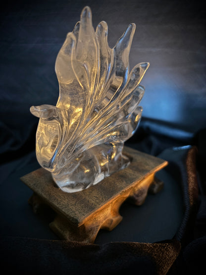 Hand-Carved Clear Quartz Nine-Tailed Fox Carved Crystals - The Wandering Fox Emporium, Your Metaphysical Store, side close up