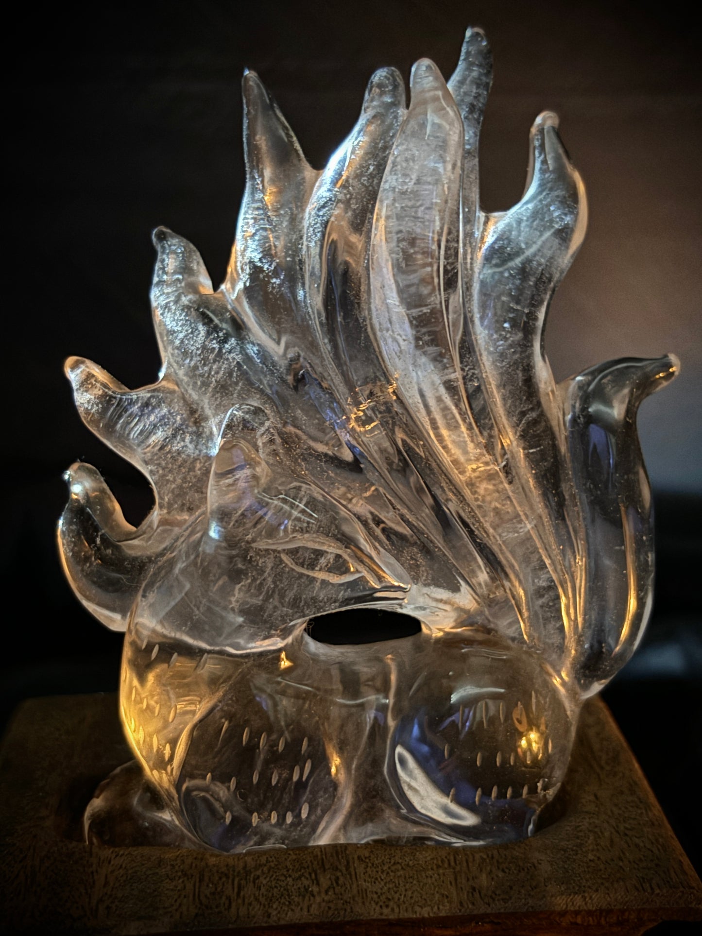 Hand-Carved Clear Quartz Nine-Tailed Fox Carved Crystals - The Wandering Fox Emporium, Your Metaphysical Store, Front close up