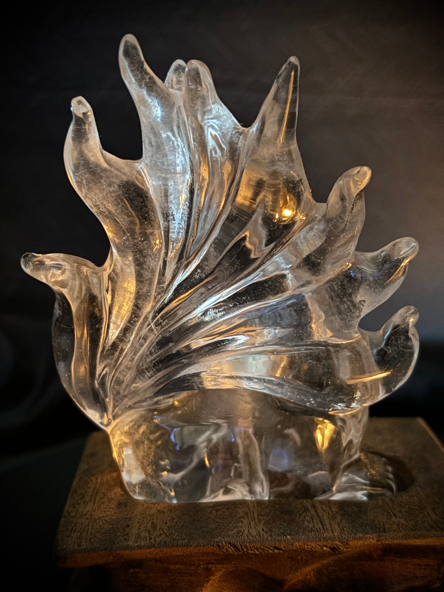 Hand-Carved Clear Quartz Nine-Tailed Fox Carved Crystals - The Wandering Fox Emporium, Your Metaphysical Store, Back close up