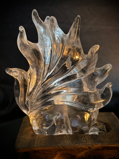 Hand-Carved Clear Quartz Nine-Tailed Fox Carved Crystals - The Wandering Fox Emporium, Your Metaphysical Store, Back close up